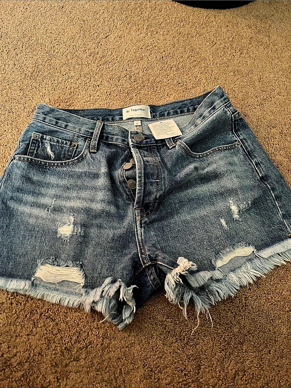 By Together Women's Distressed Denim Jean Shorts size large